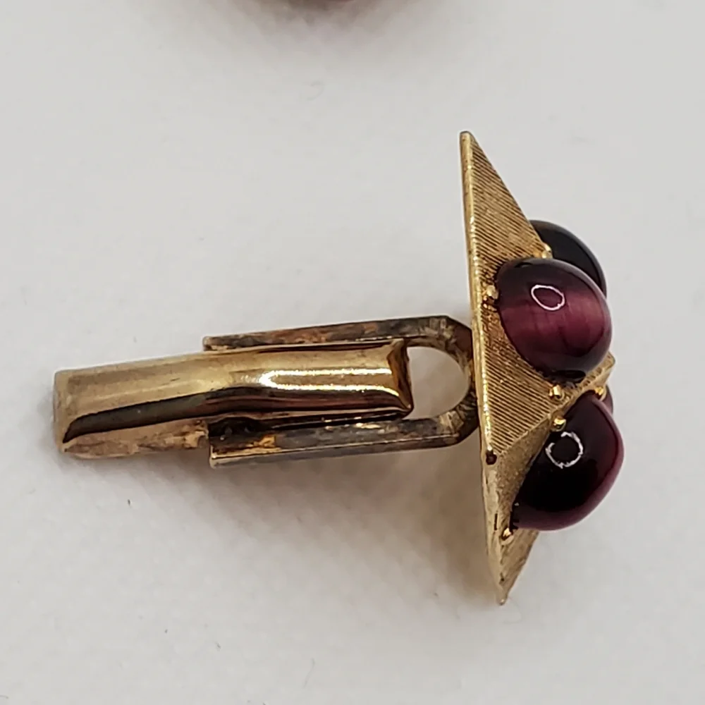 MCM Sterling Purple Cat's Eye Domed Cufflinks Elegant Gold Plated 1960's 70's